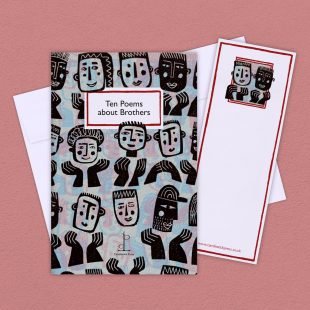Group image of the Ten Poems about Brothers poetry pamphlet on a decorative background