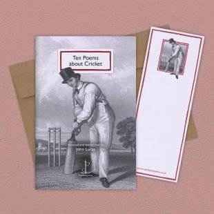View ‘Ten Poems about Cricket’ group shot Group image of the Ten Poems about Cricket poetry pamphlet on a decorative background