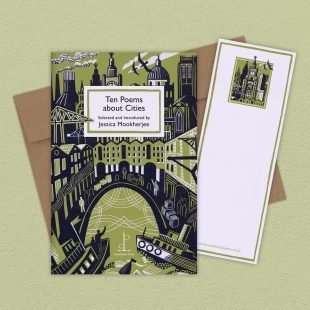 View ‘Ten Poems about Cities’ group shot Group image of the Ten Poems about Cities poetry pamphlet on a decorative background