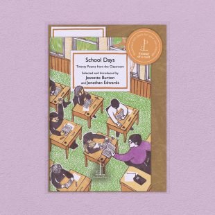 Pack image of the School Days: Twenty Poems from the Classroom poetry pamphlet on a decorative background