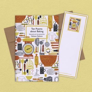View ‘Ten Poems about Baking’ group shot Group image of the Ten Poems about Baking poetry pamphlet on a decorative background