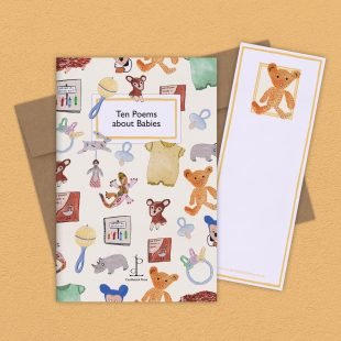 View ‘Ten Poems about Babies’ group shot Group image of the Ten Poems about Babies poetry pamphlet on a decorative background