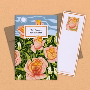 View ‘Ten Poems about Roses’ group shot Group image of the Ten Poems about Roses poetry pamphlet on a decorative background