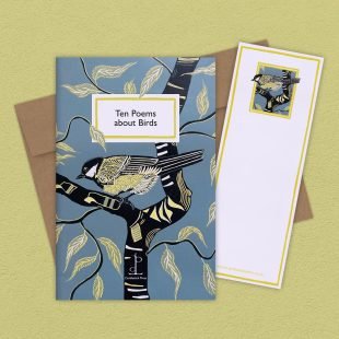 View ‘Ten Poems about Birds’ group shot Group image of the Ten Poems about Birds poetry pamphlet on a decorative background