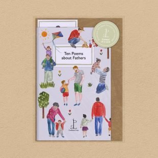 Pack image of the Ten Poems about Fathers poetry pamphlet on a decorative background