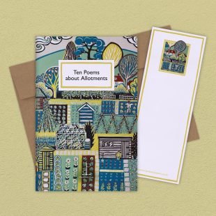View ‘Ten Poems about Allotments’ group shot Group image of the Ten Poems about Allotments poetry pamphlet on a decorative background
