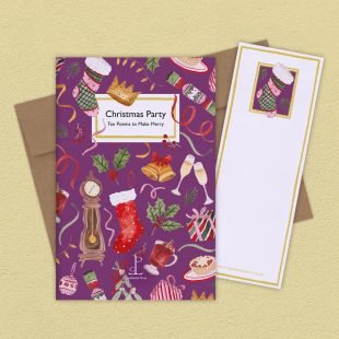 Group image of the Christmas Party: Ten Poems to Make Merry poetry pamphlet on a decorative background